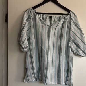 Talbots Blue and White Relaxed Short Sleeve Blouse